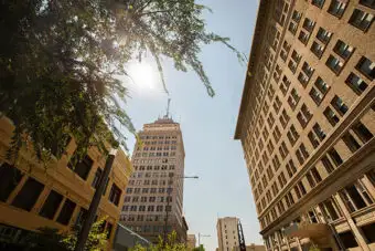 Fresno County California buildings in sunshine