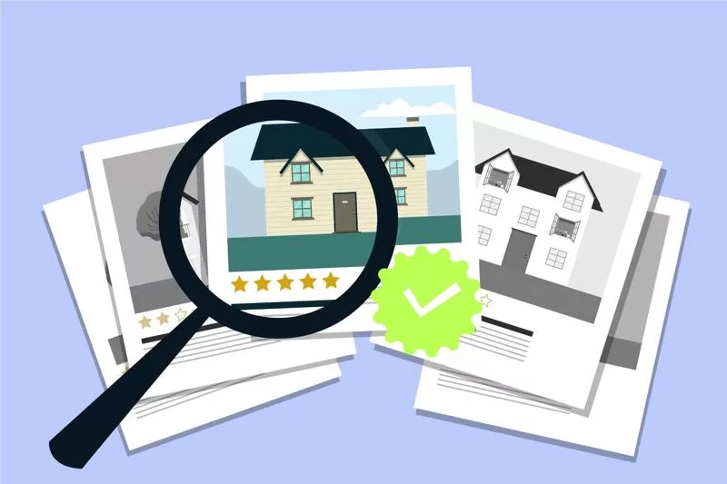 Magnifying glass reviewing homes showing what won't pass FHA inspection.