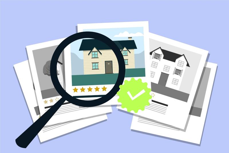 Magnifying glass reviewing homes showing what won't pass FHA inspection.