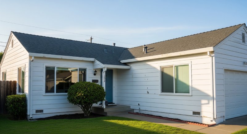 White San Jose single-story home with garage, representing Osborne Homes’ fast, as-is purchase process.