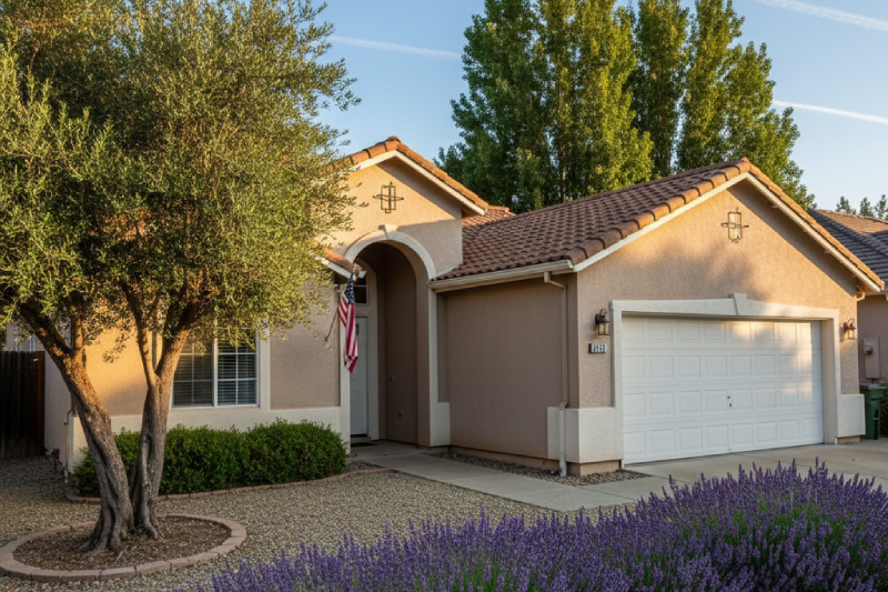 Single-family home in Placer County with drought-resistant landscaping sold as-is to cash home buyers.