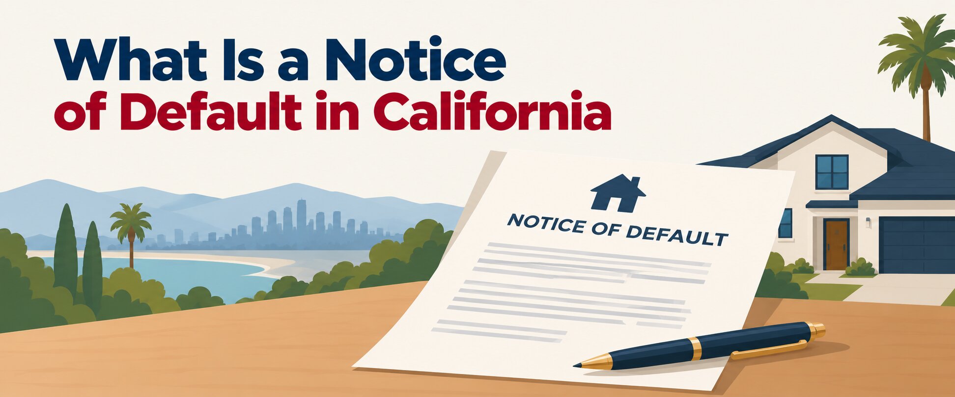 Notice of Default document outside a California home, illustrating the first stage of the foreclosure process.
