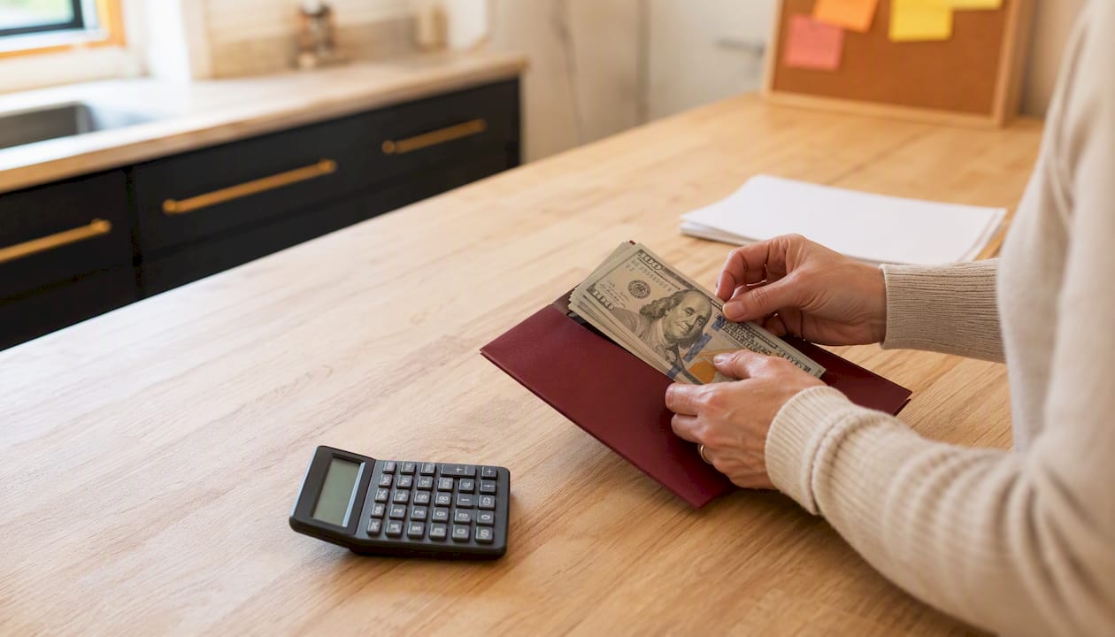 Preparing cash documents on desk